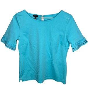 Blue Talbots Top W/Lace Sleeve